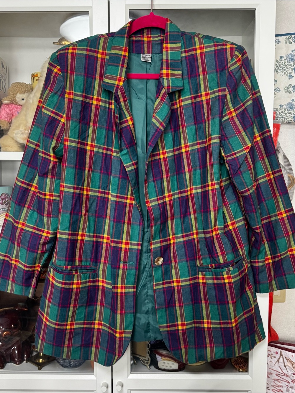 Vintage Plaid Single-Button Blazer Jacket - 100% Cotton